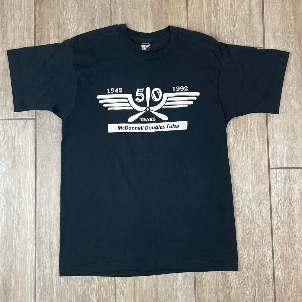 Vintage 1992 McDonnell Douglas T Shirt Mens L Tulsa 50 Years Single Stitch USA